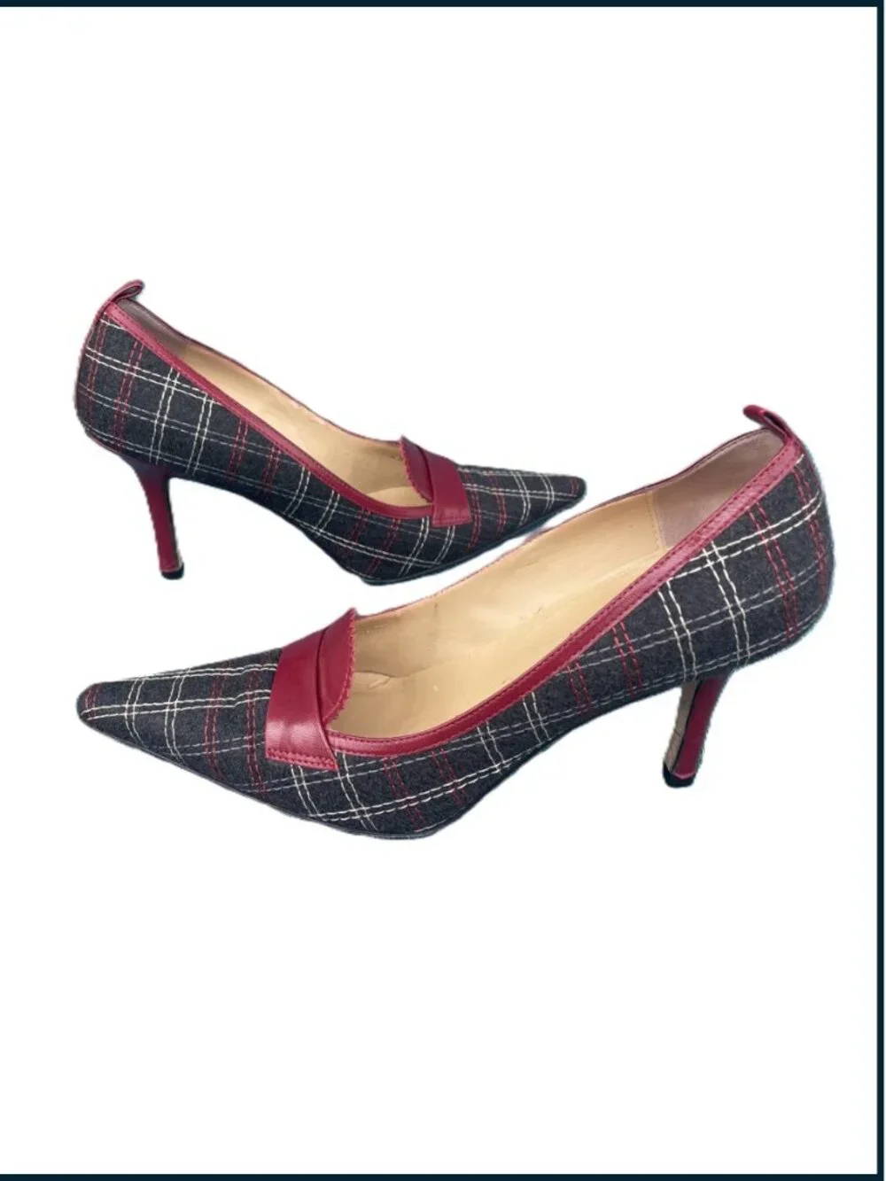 Ellen Tracy 1950s retro stilettos – red/grey plaid, size 7